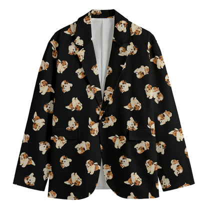 Shih Tzu Puppy Pattern Print Men's Cotton Blazer
