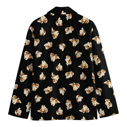 Shih Tzu Puppy Pattern Print Men's Cotton Blazer