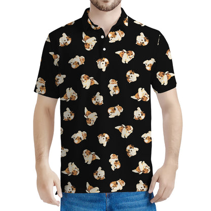 Shih Tzu Puppy Pattern Print Men's Polo Shirt