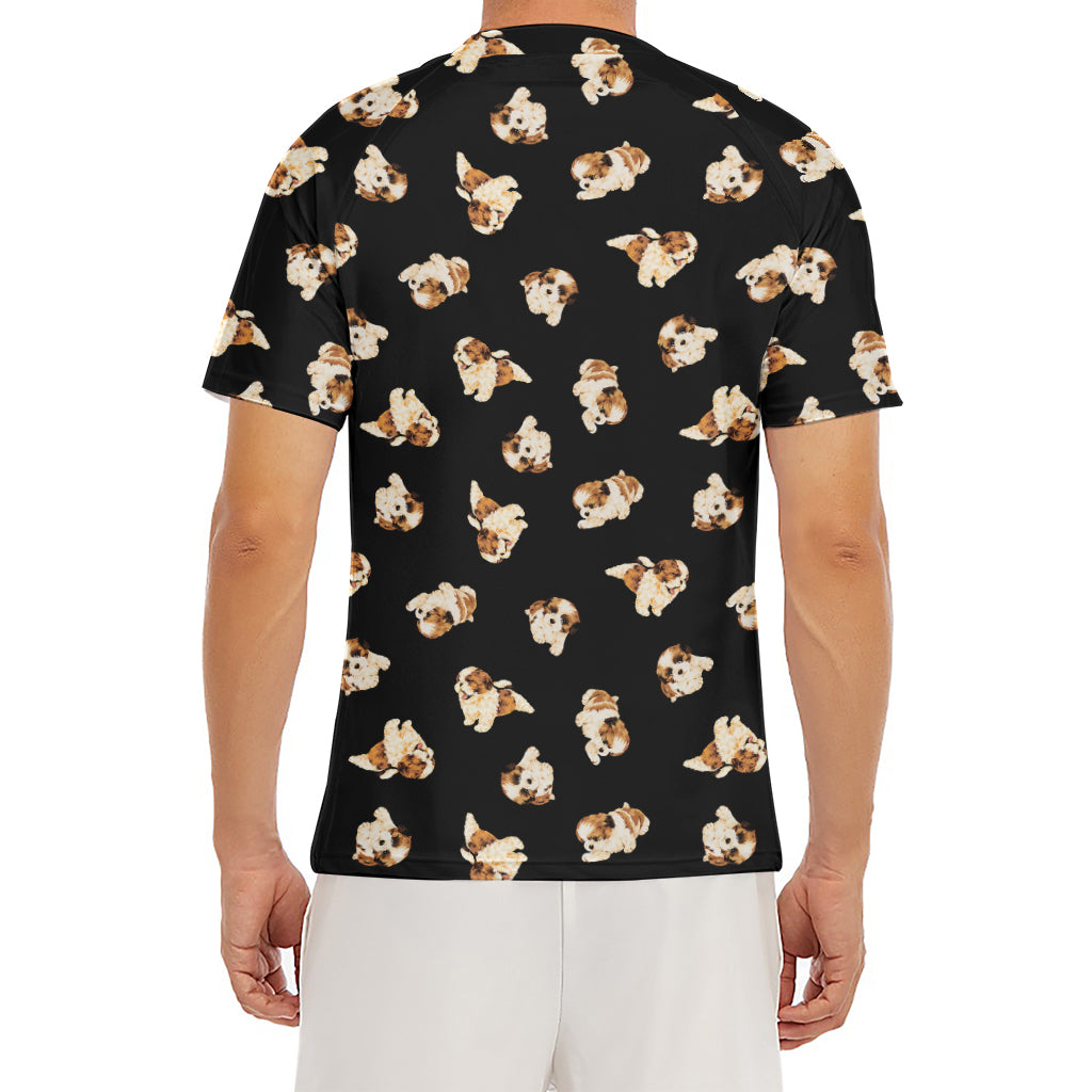 Shih Tzu Puppy Pattern Print Men's Short Sleeve Rash Guard