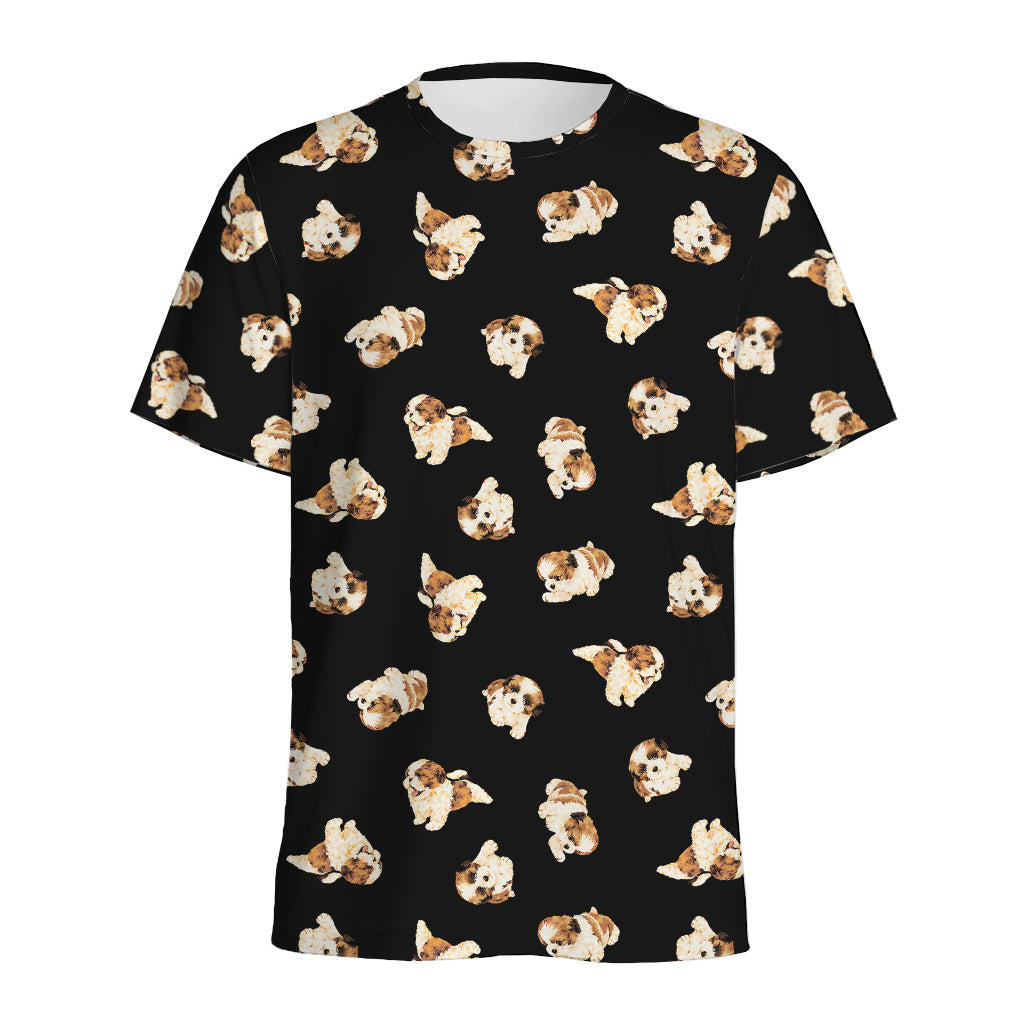 Shih Tzu Puppy Pattern Print Men's Sports T-Shirt