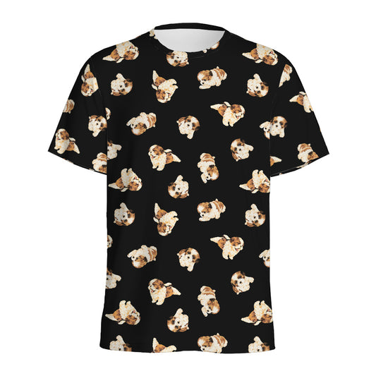 Shih Tzu Puppy Pattern Print Men's Sports T-Shirt