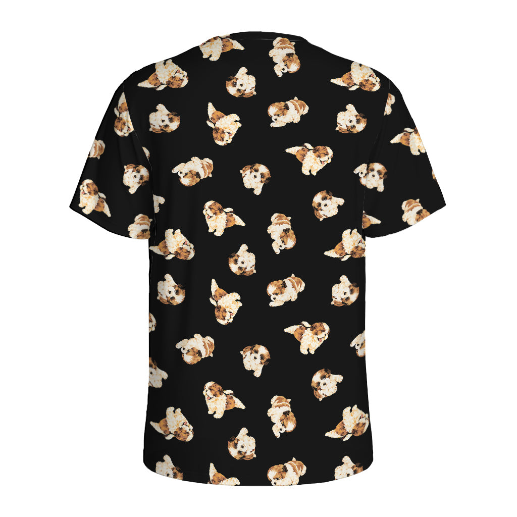Shih Tzu Puppy Pattern Print Men's Sports T-Shirt