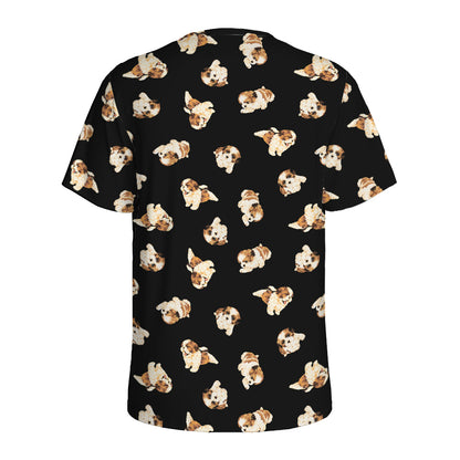 Shih Tzu Puppy Pattern Print Men's Sports T-Shirt