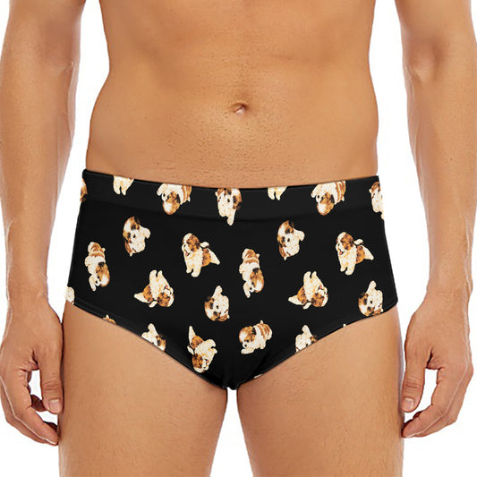 Shih Tzu Puppy Pattern Print Men's Triangle Swim Briefs