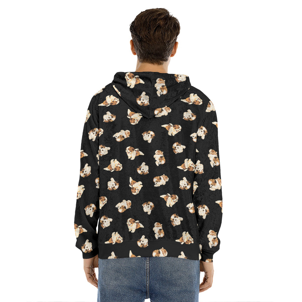 Shih Tzu Puppy Pattern Print Men's Velvet Pullover Hoodie