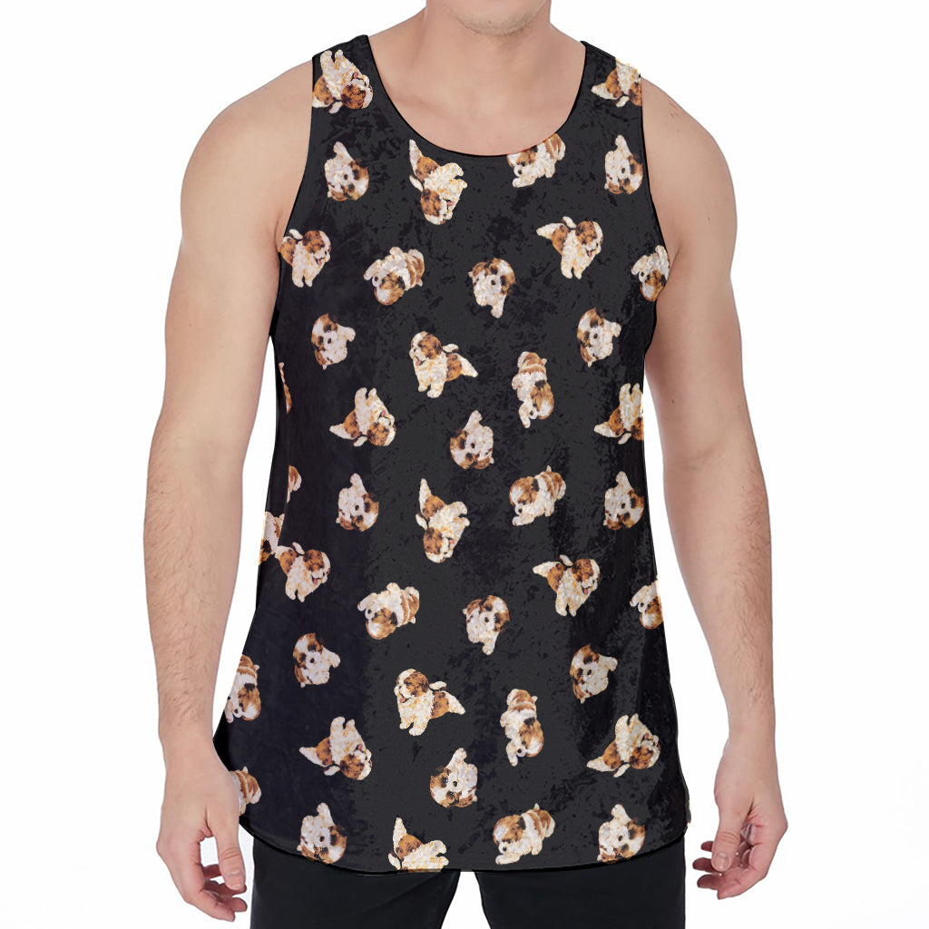 Shih Tzu Puppy Pattern Print Men's Velvet Tank Top