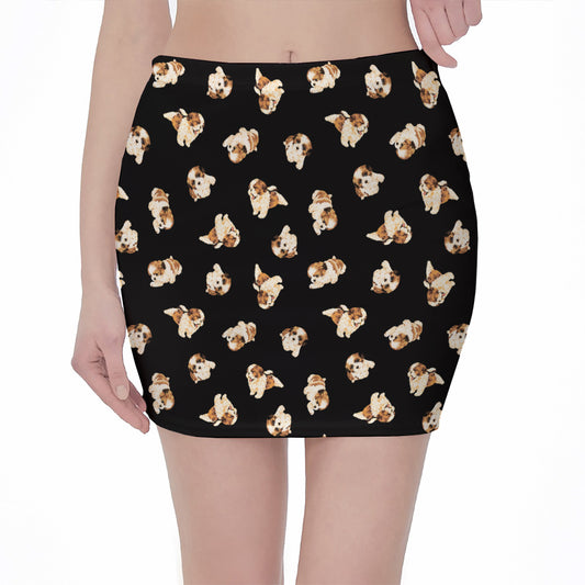 Shih Tzu Puppy Pattern Print Pencil Mini Skirt