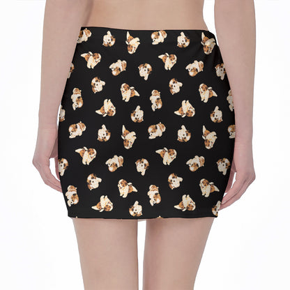 Shih Tzu Puppy Pattern Print Pencil Mini Skirt