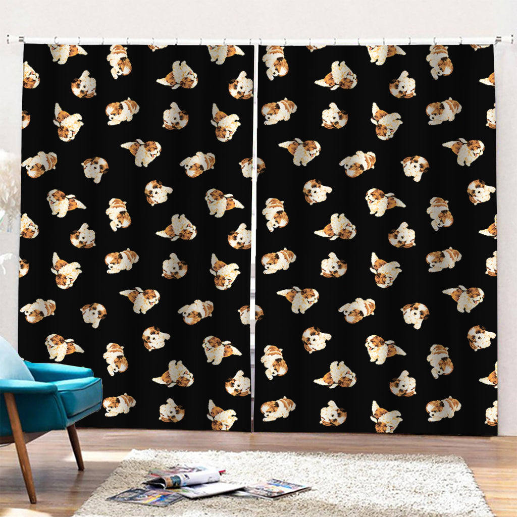 Shih Tzu Puppy Pattern Print Pencil Pleat Curtains