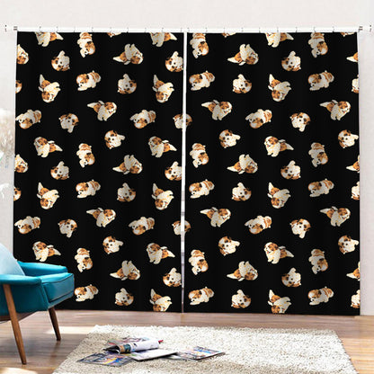 Shih Tzu Puppy Pattern Print Pencil Pleat Curtains