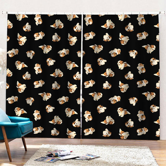 Shih Tzu Puppy Pattern Print Pencil Pleat Curtains