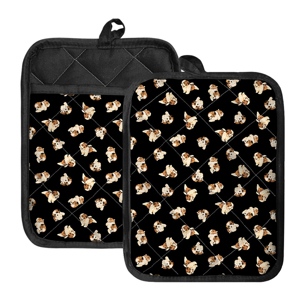 Shih Tzu Puppy Pattern Print Pot Holders With Pocket