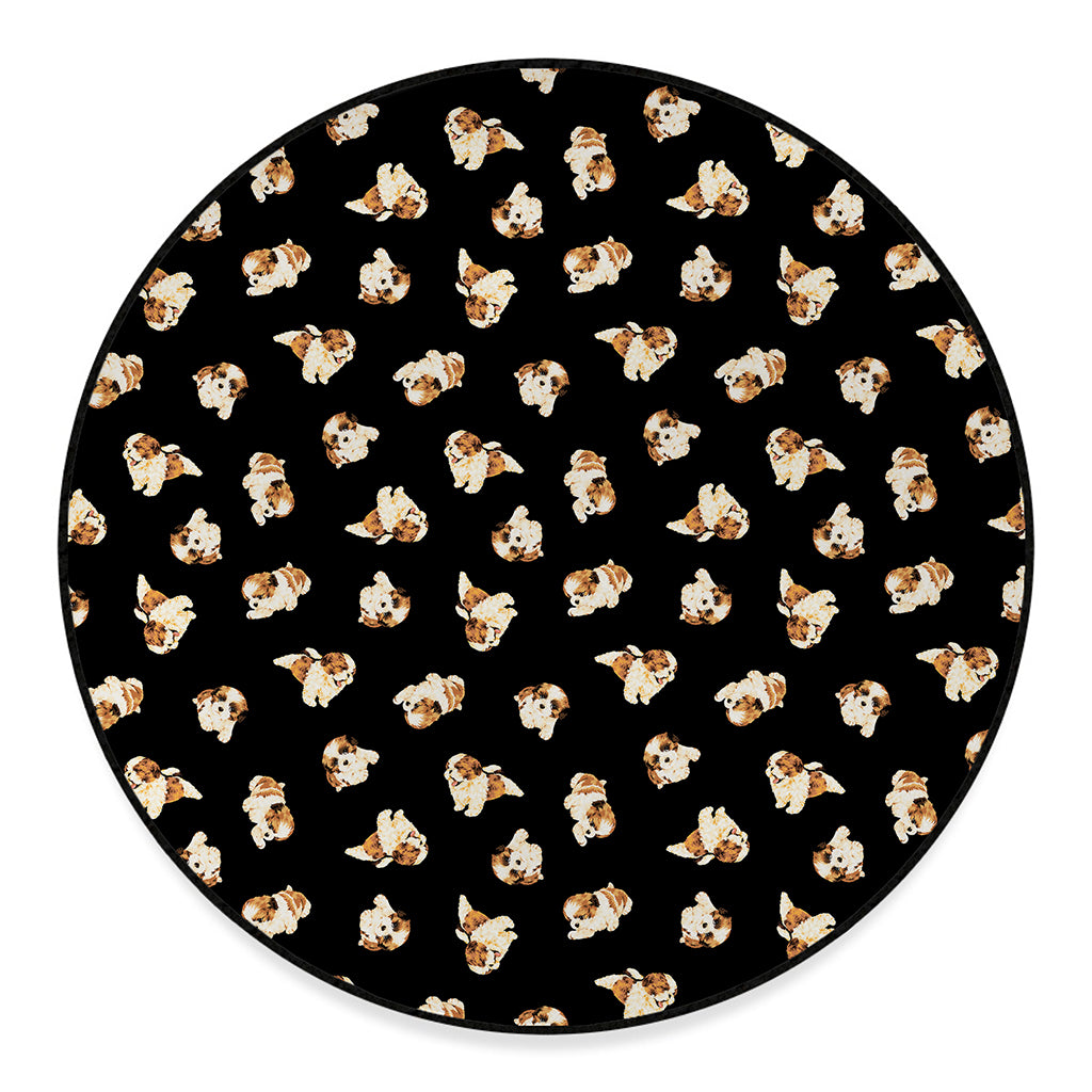 Shih Tzu Puppy Pattern Print Round Floor Mat