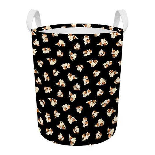 Shih Tzu Puppy Pattern Print Round Laundry Basket