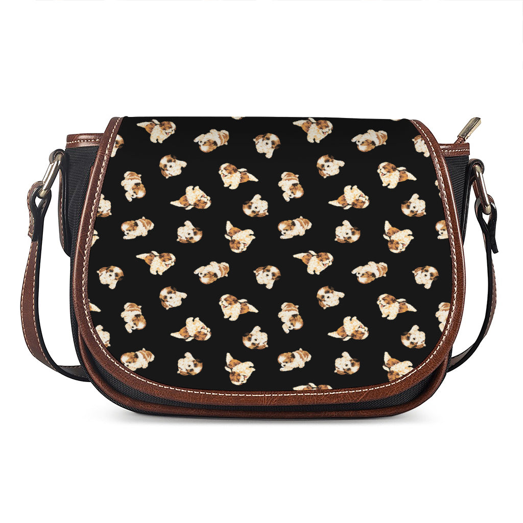 Shih Tzu Puppy Pattern Print Saddle Bag
