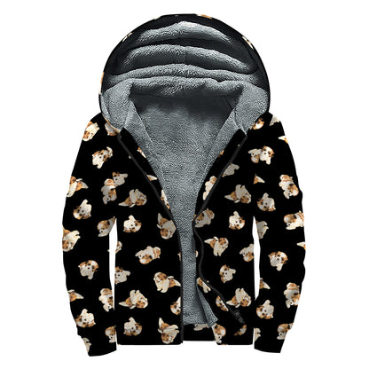 Shih Tzu Puppy Pattern Print Sherpa Lined Zip Up Hoodie