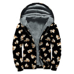Shih Tzu Puppy Pattern Print Sherpa Lined Zip Up Hoodie