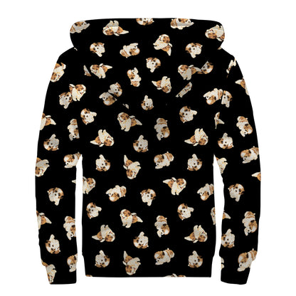 Shih Tzu Puppy Pattern Print Sherpa Lined Zip Up Hoodie