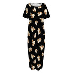 Shih Tzu Puppy Pattern Print Short Sleeve Long Nightdress