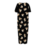 Shih Tzu Puppy Pattern Print Short Sleeve Long Nightdress
