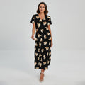 Shih Tzu Puppy Pattern Print Short Sleeve Maxi Dress