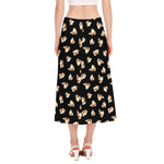 Shih Tzu Puppy Pattern Print Side Slit Midi Skirt