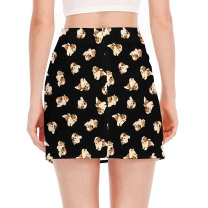Shih Tzu Puppy Pattern Print Side Slit Mini Skirt