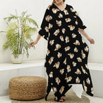 Shih Tzu Puppy Pattern Print Silk V-Neck Kaftan Dress