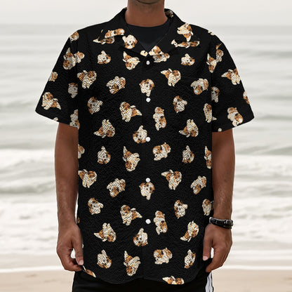 Shih Tzu Puppy Pattern Print Textured Short Sleeve Shirt