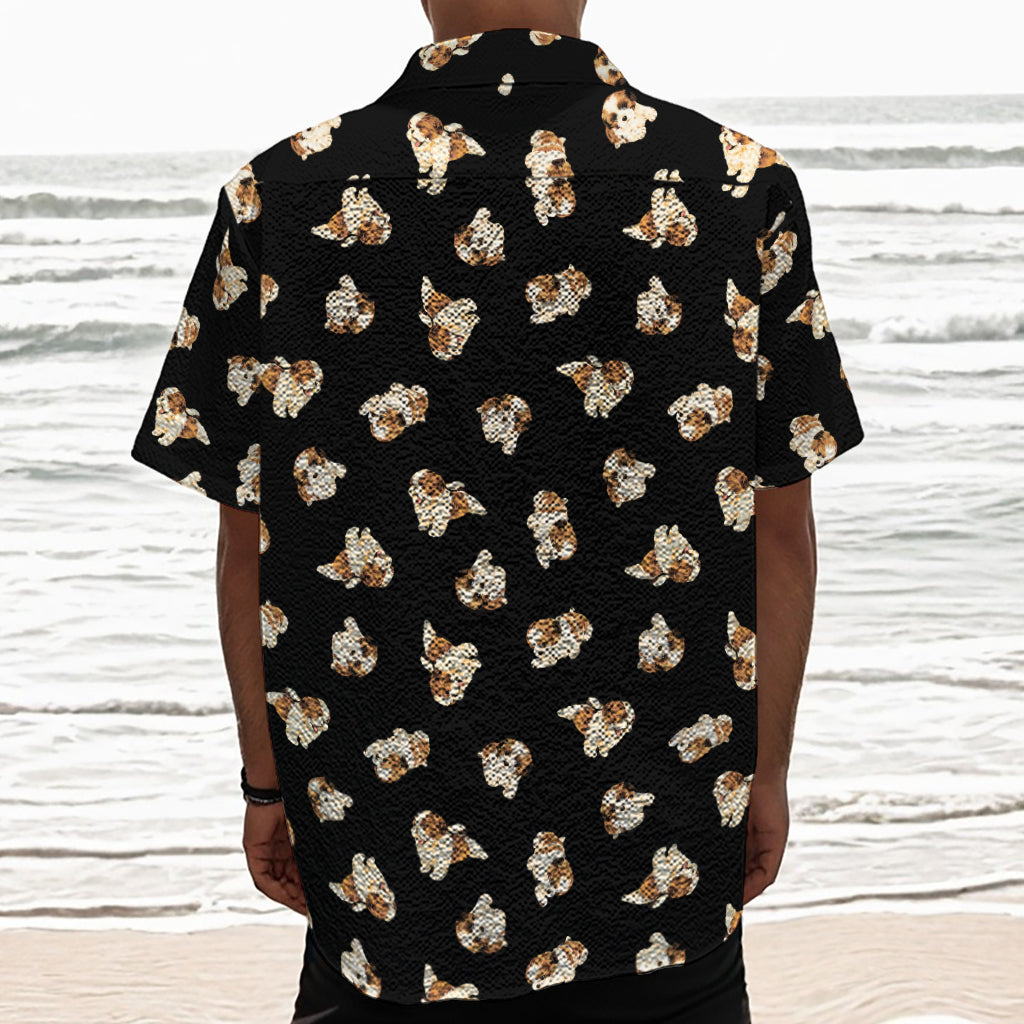 Shih Tzu Puppy Pattern Print Textured Short Sleeve Shirt
