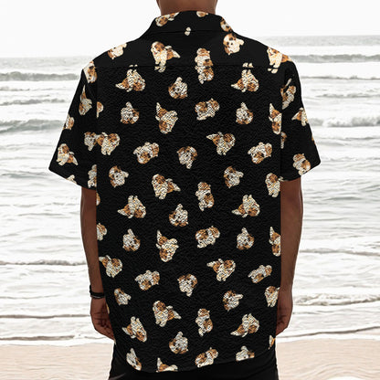 Shih Tzu Puppy Pattern Print Textured Short Sleeve Shirt