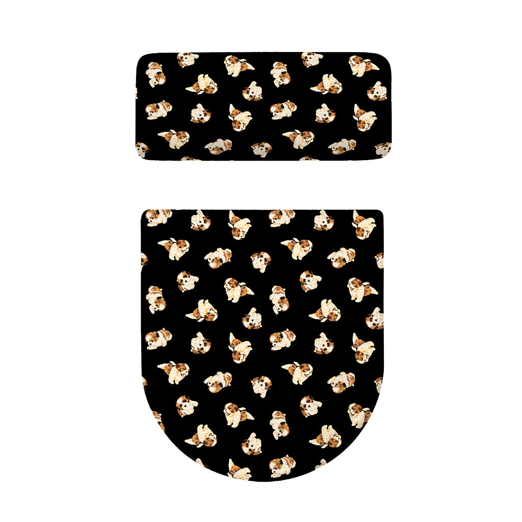 Shih Tzu Puppy Pattern Print Toilet Lid And Tank Cover Set