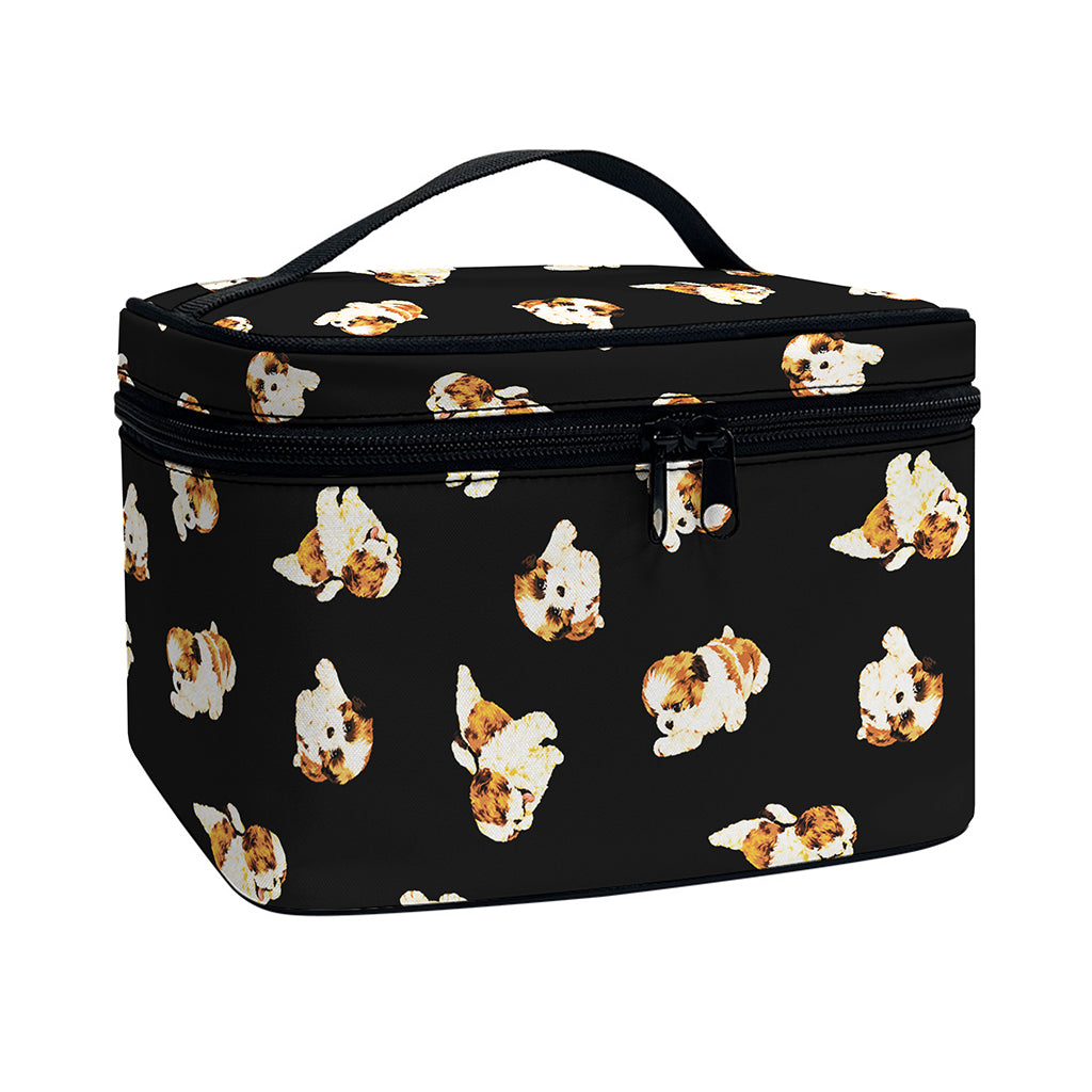 Shih Tzu Puppy Pattern Print Travel Makeup Bag
