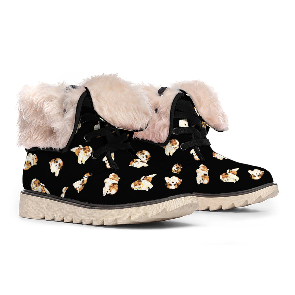 Shih Tzu Puppy Pattern Print Winter Boots