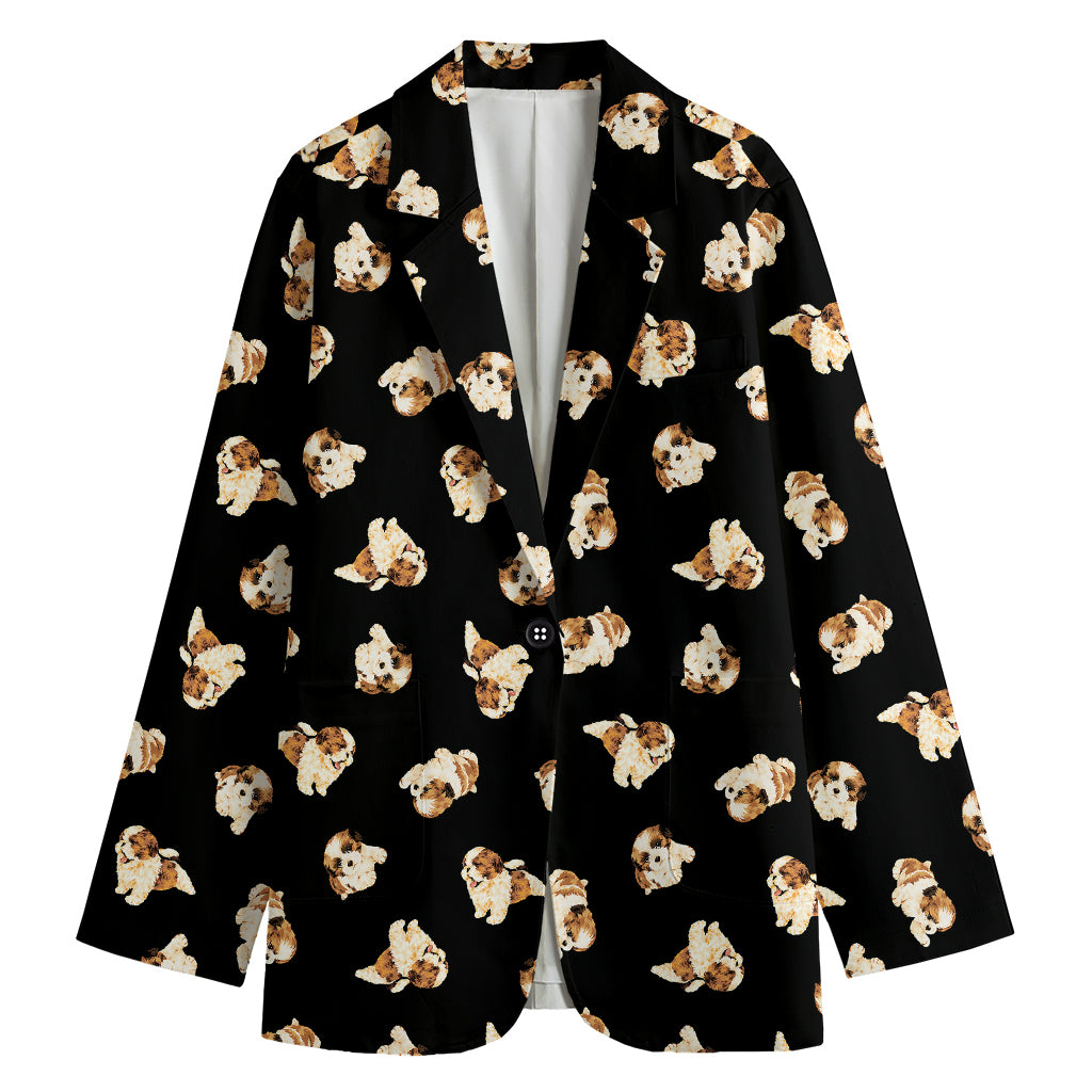 Shih Tzu Puppy Pattern Print Women's Blazer