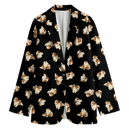 Shih Tzu Puppy Pattern Print Women's Blazer