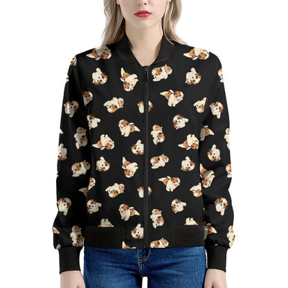 Shih Tzu Puppy Pattern Print Women's Bomber Jacket
