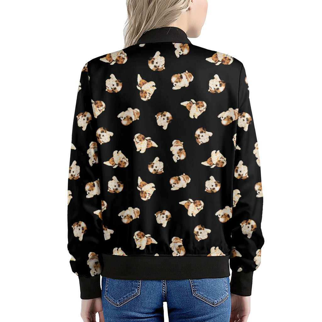 Shih Tzu Puppy Pattern Print Women's Bomber Jacket