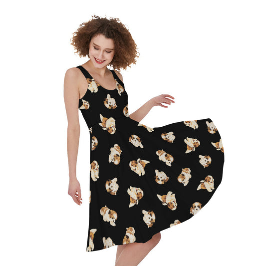 Shih Tzu Puppy Pattern Print Women's Sleeveless Dress
