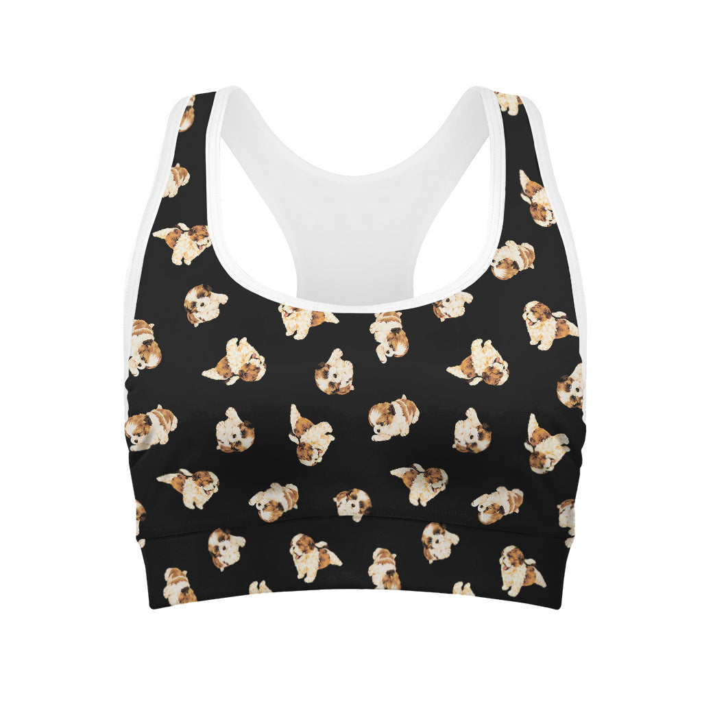 Shih Tzu Puppy Pattern Print Women's Sports Bra