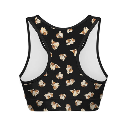 Shih Tzu Puppy Pattern Print Women's Sports Bra