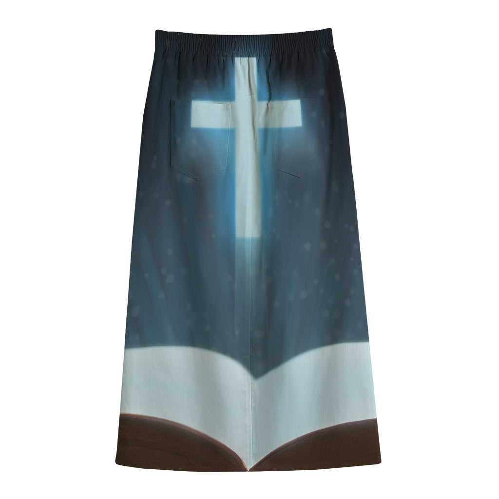 Shining Holy Bible Print Cotton Front Slit Maxi Skirt