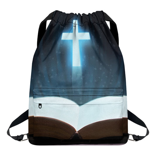 Shining Holy Bible Print Drawstring Backpack