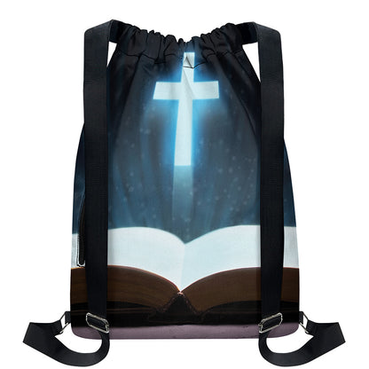 Shining Holy Bible Print Drawstring Backpack