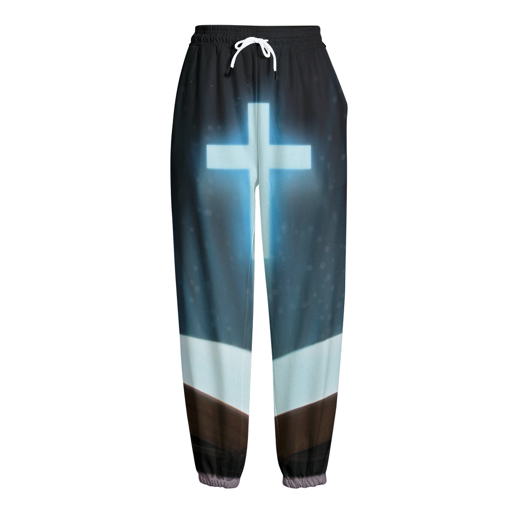 Shining Holy Bible Print Fleece Lined Knit Pants