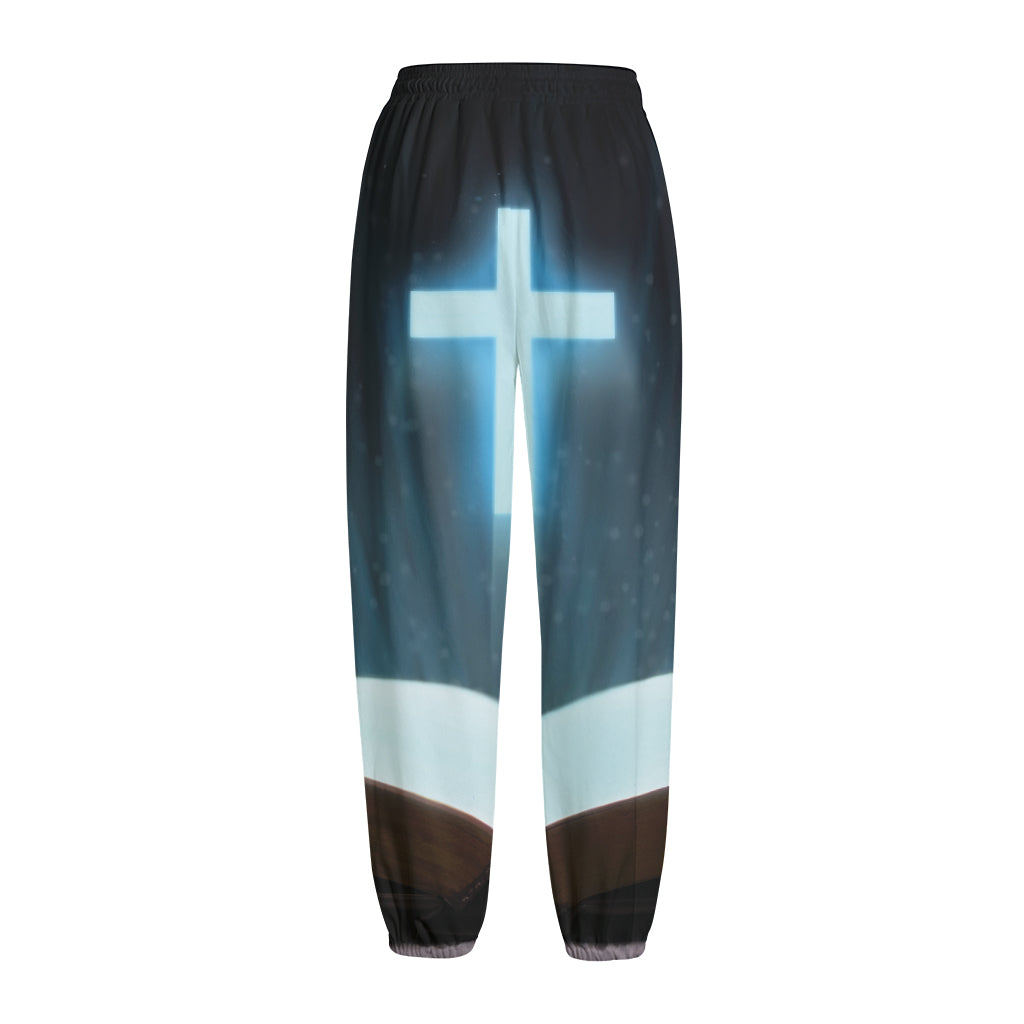Shining Holy Bible Print Fleece Lined Knit Pants