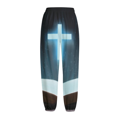 Shining Holy Bible Print Fleece Lined Knit Pants