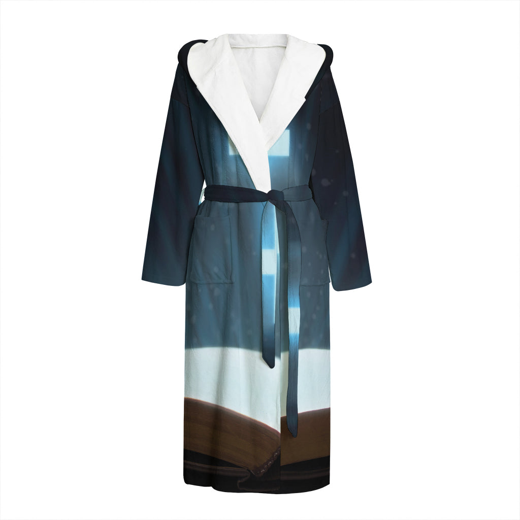 Shining Holy Bible Print Hooded Bathrobe