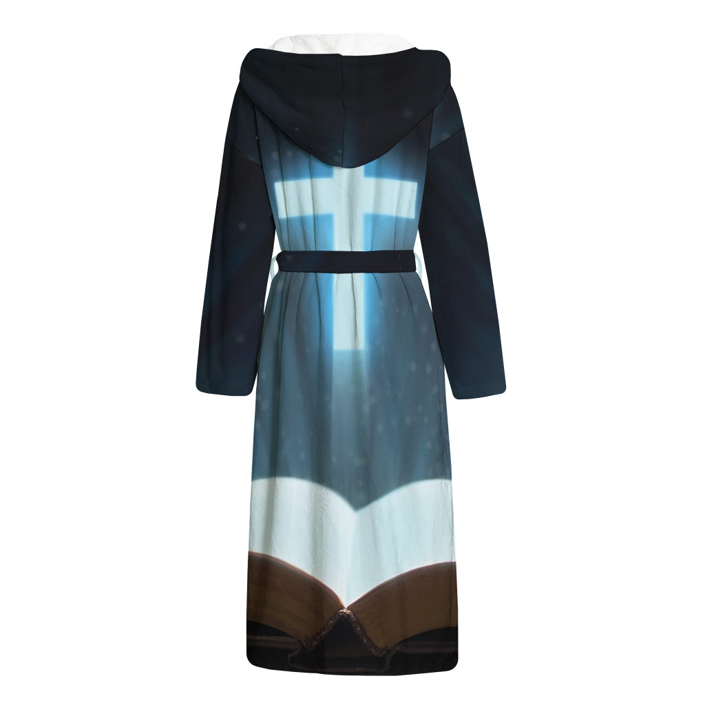 Shining Holy Bible Print Hooded Bathrobe